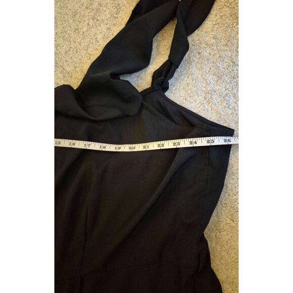 BooHoo Black Wide Leg Ruffle Strap Lightweight Jumpsuit Size 24 EUC - Picture 7 of 10